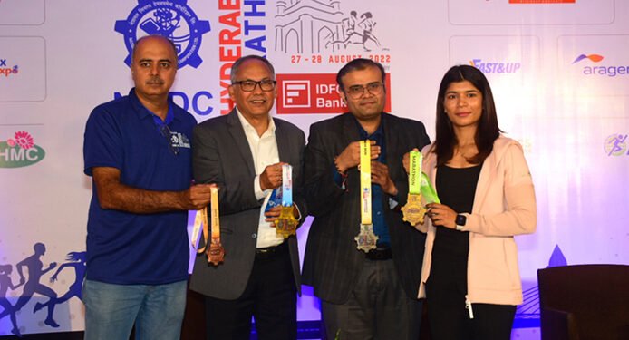 Hyderabad Runners Society unveils Finishers Medal of NMDC Hyderabad Marathon 2022