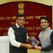 IRS officer Sahil Seth launches his book ‘A confused mind story’ with the first copy to Union health Minister Mansukh L Mandaviya